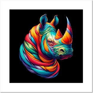 Exquisite rhino Canvas Art - Colorful Rhinoceros Illustration Posters and Art